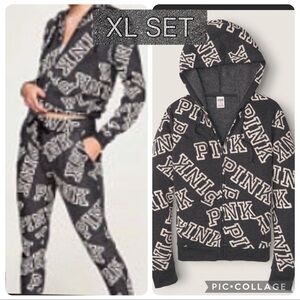 Vs pink fleece classic jogger full zip hoodie black cream logo rare 2020 XL